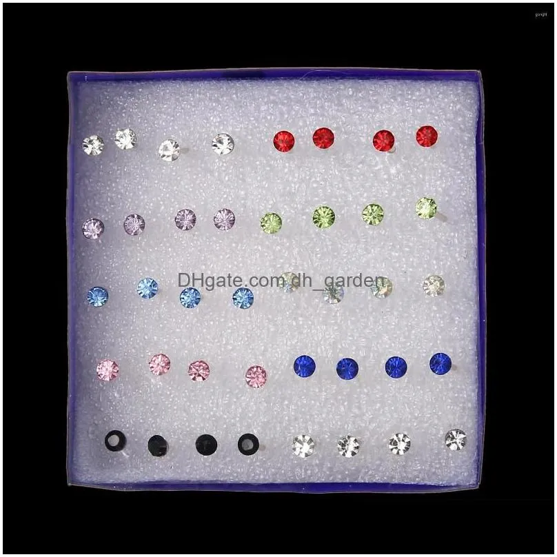 stud earrings 20 pair/set women girl rhinestone crystal ear mixed styles round small sets party jewelry gift 2 3 4 5mm