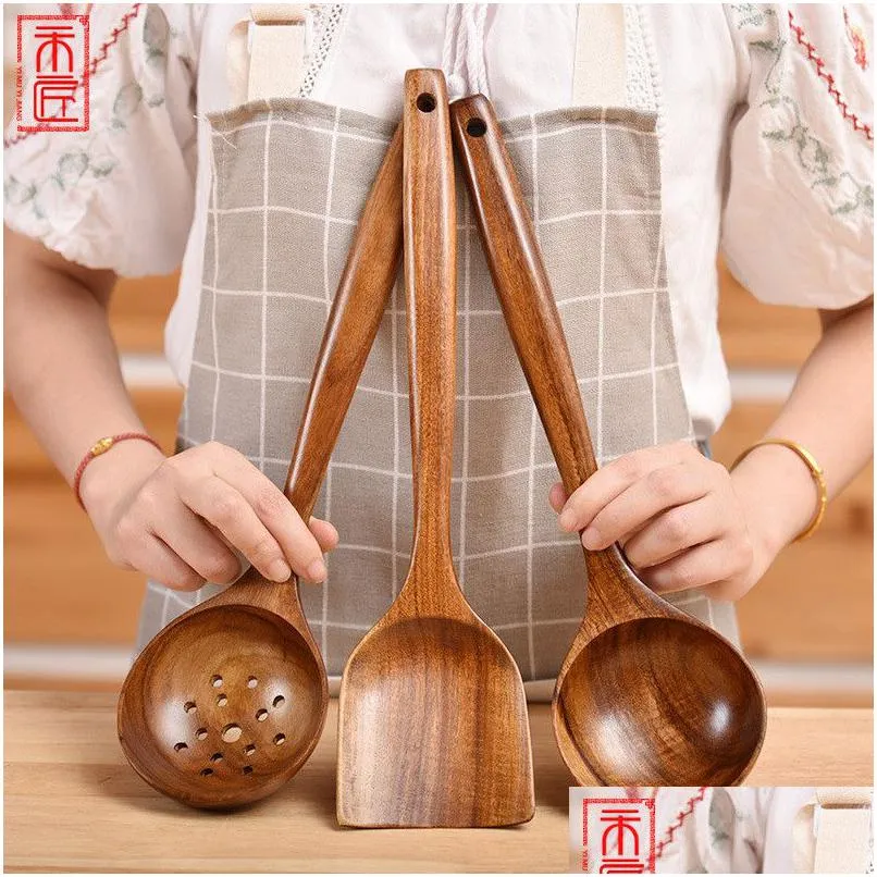 spoons wooden ramen soup spoons japanese kitchen spatula teakwood wooden frying rice seasoning spoons nonstick pan spatula