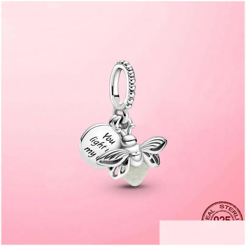 925 sterling glowinthedark firefly dangle charm pendant fit for original bracelet necklace silver 925 jewelry