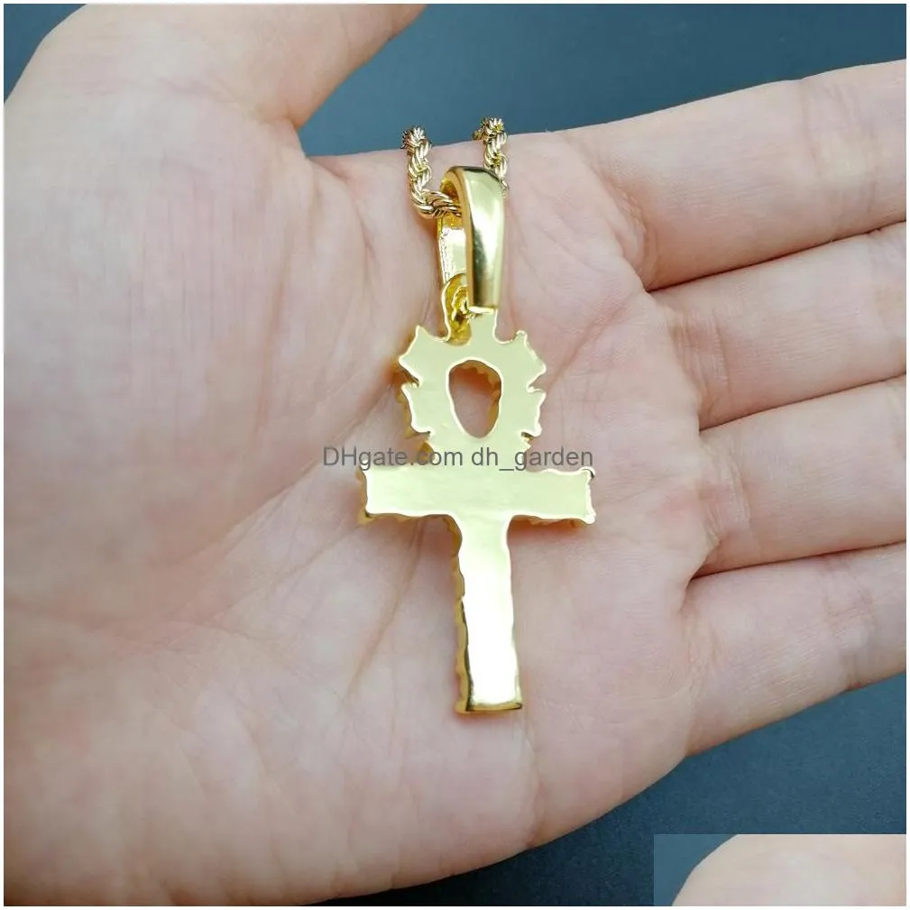 hip hop zircon cross pendant necklace gifts gold silver color crystal long chain necklace men women zircon charm jewelry