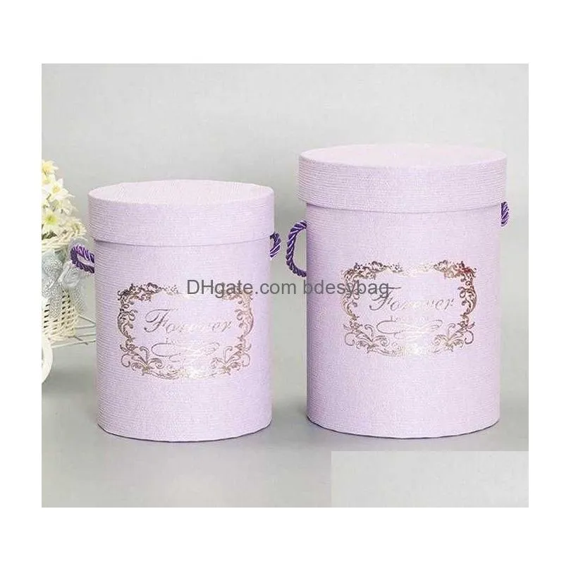 gift wrap round flower paper boxes with lid and rope hug bucket florist gift packaging box candy bar boxes party wedding supplies