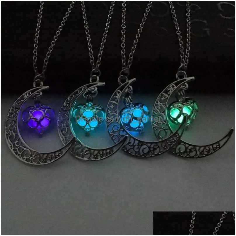 essentials oil diffuser necklace the moon heart glow in the dark aromatherapy lockets pendant glowing necklace for women fashion