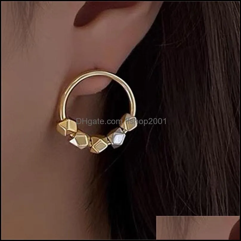 hoop huggie korean fashion gold color circle beaded earring for women girls hollow out metallic vintage jewelry pendientes 3573 q2