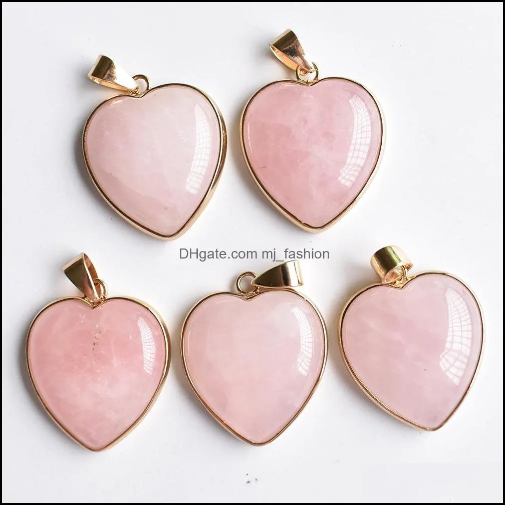 natural stone charms 25mm heart love rose quartz pendants chakras gem stone fit earrings necklace making assorted