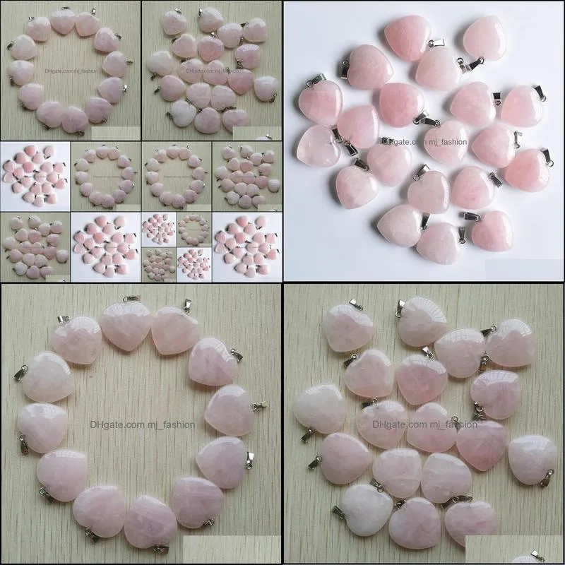 natural stone charms 25mm heart shape pink rose quartz pendants chakras gem stone fit earrings necklace making assorted