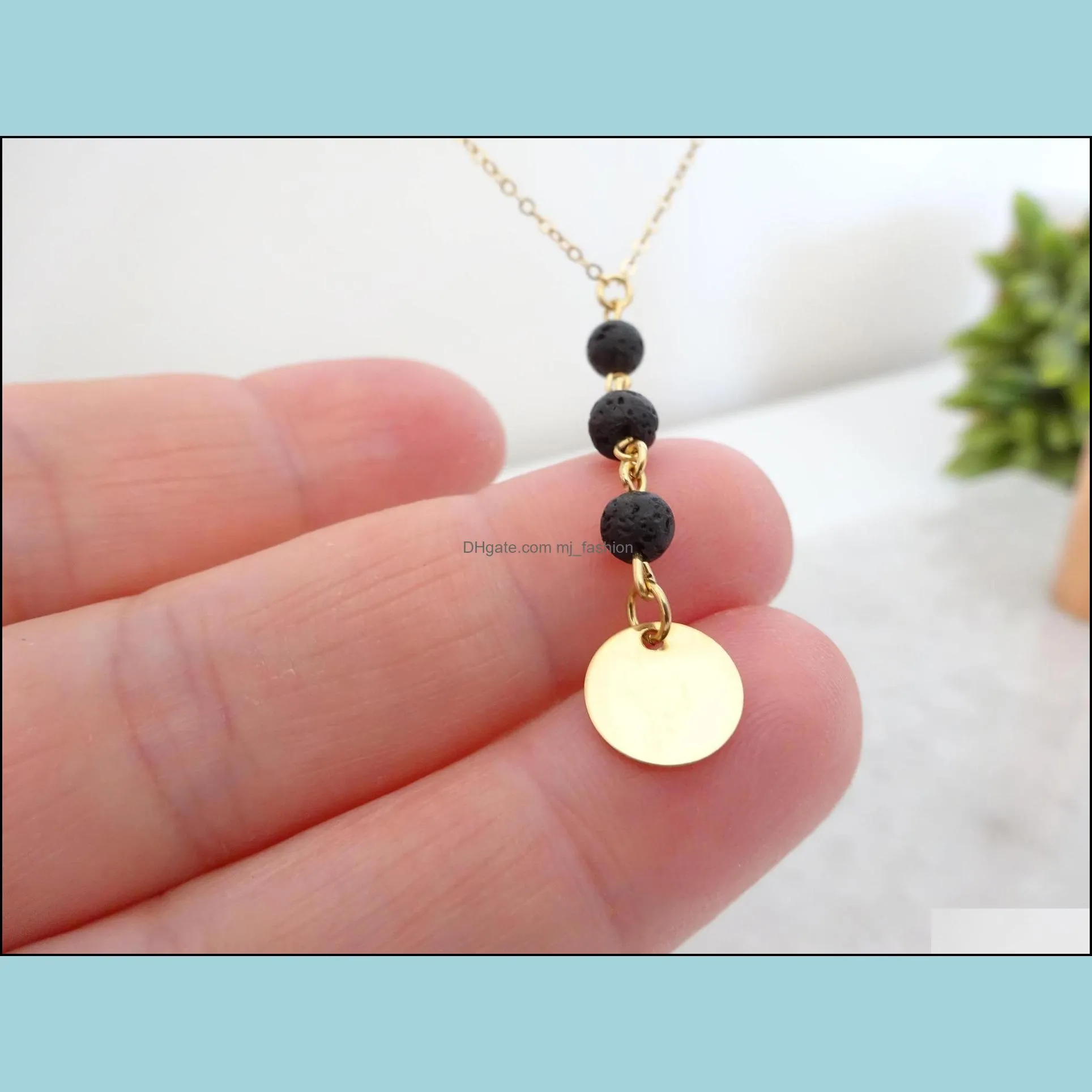 natural black lava stone necklace cross leaf silver gold color heart aromatherapy essential oil diffuser necklace for women jewelry