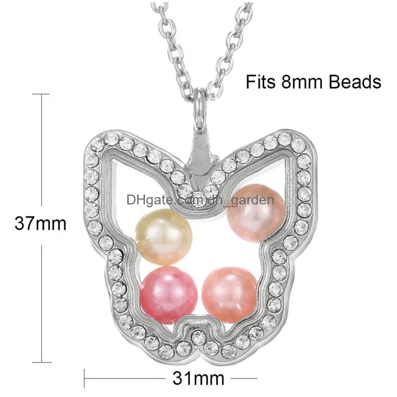  crystal silver pearl cage pendant necklaces for women living memory beads glass magnetic open floating lockets chains fashion