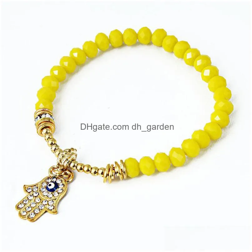  fashion 6mm glass bead chain bracelets female crystal hand of fatima charm bracelets for women buddhashand bangle diy jewelry