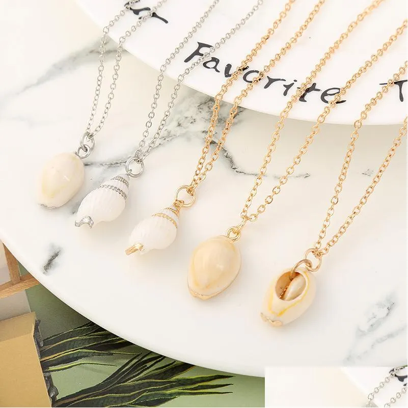 bohemian sea shell conch pendant necklace for women beach seashell charm gold silver chains female boho fashion jewelry