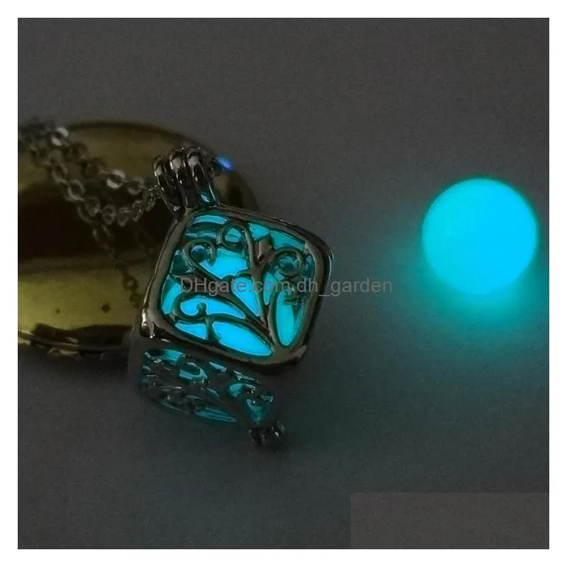  fashion women luminous hollow out locket pendant glow in the dark necklace square box necklace engagement gifts top quality