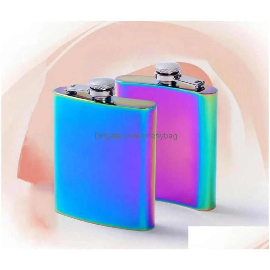 hip flasks portable 6oz hip flask gold plated gradient color rainbow colored stainless steel flask screw cap whiskey wine bottle