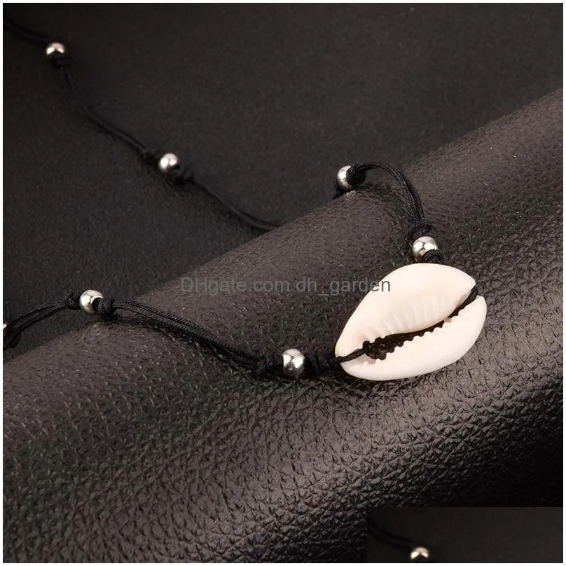wholesale bohemian women jewelry simple black rope chain silver color beads shell clavicle choker necklace beach accessories