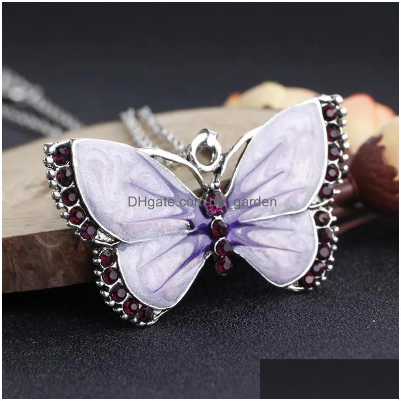 fashion drip oil diamond butterfly necklace women pendant necklaces fashion jewelry gift for girls statement party wholesale