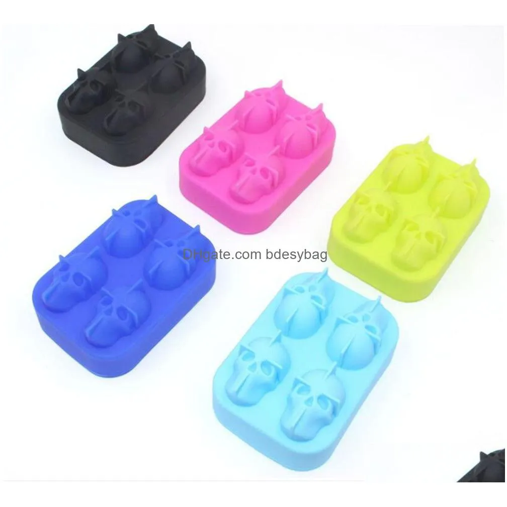 baking moulds dining ice cube tray 3d skull silicone mold 4cavity diy ice maker household use cool whiskey wine kitchen tools pudding ice cream mold