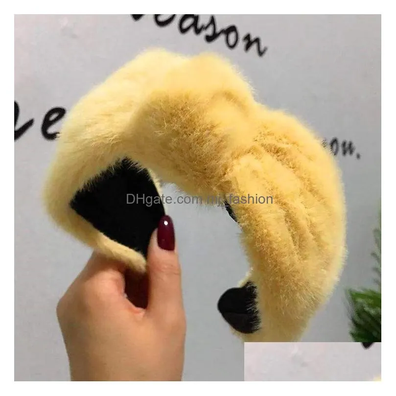 europe fashion womens faux fur headband hair hoop head hoops plush knot hairband