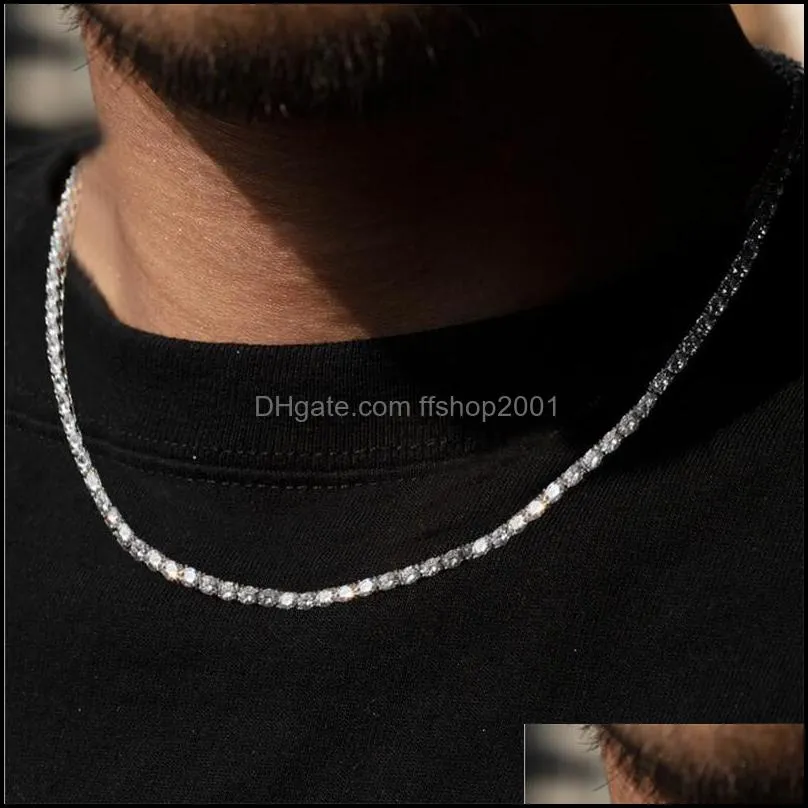 mens hiphop iced out chains jewelry diamond one row tennis chain hip hop jewelry necklace 3mm 4mm silver rose gold crystal chain
