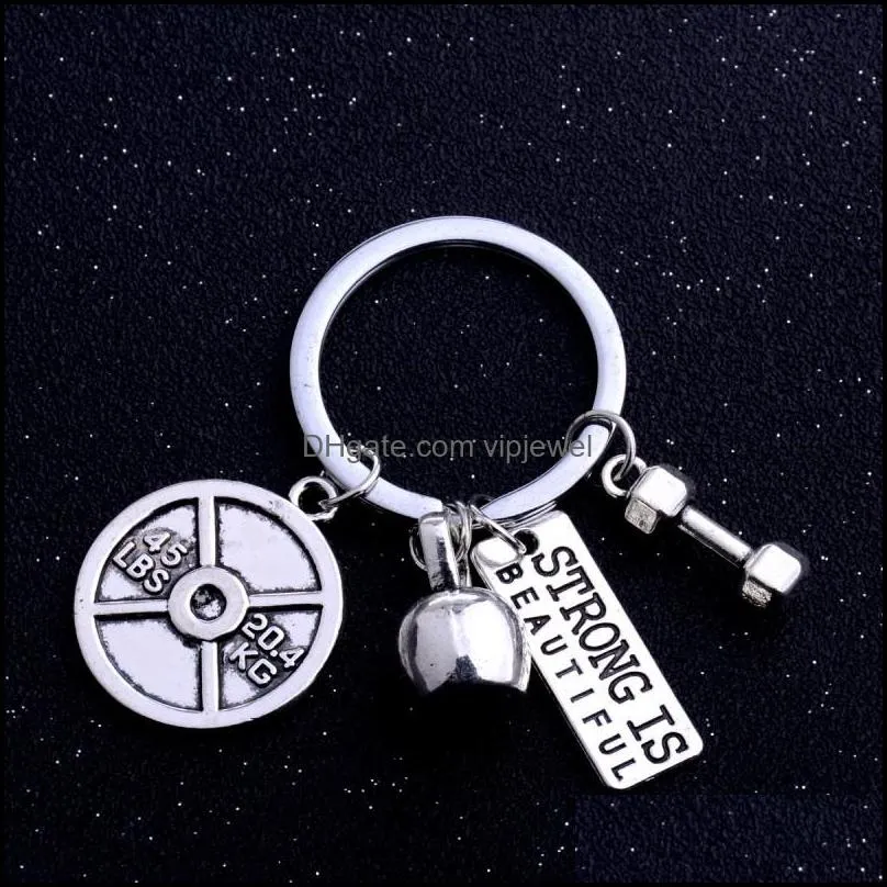 barbell dumbbell fitness gym key rings finder with strong is beautiful for lovers men keychains accessories 4 styles d908q a