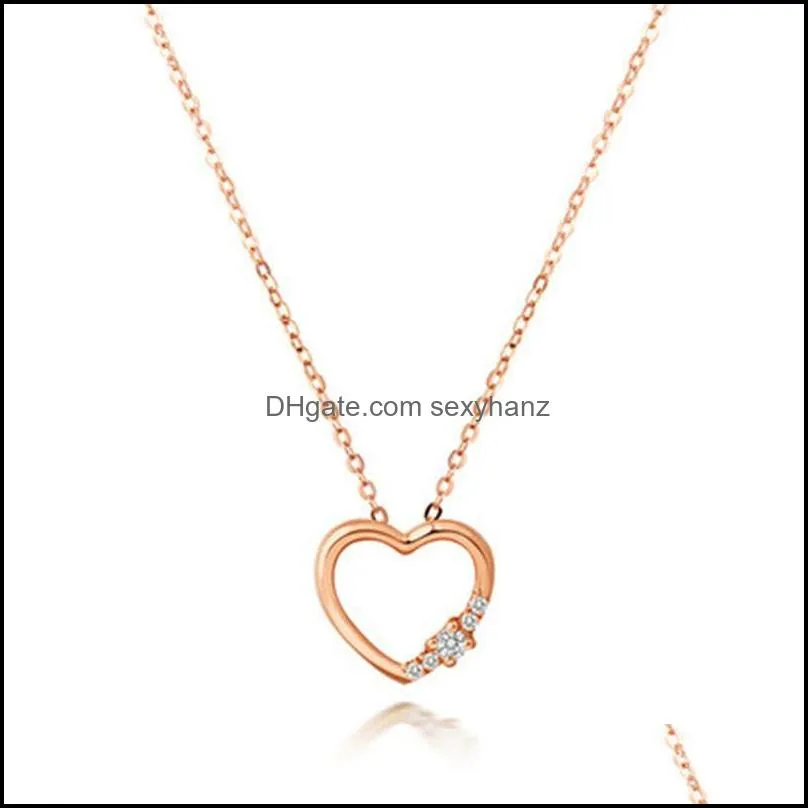 fashion rhinestone heart necklace rose gold layered love necklaces for women girls heart pendant jewelry as valentines day giftz
