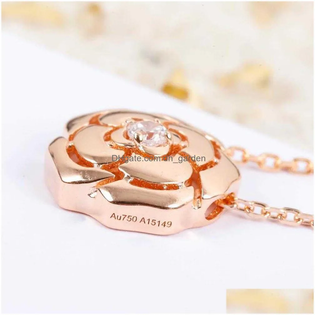 european 2021 trend famous brand pure 925 sterling silver necklace jewelry for women luxury rose gold camellia charms c