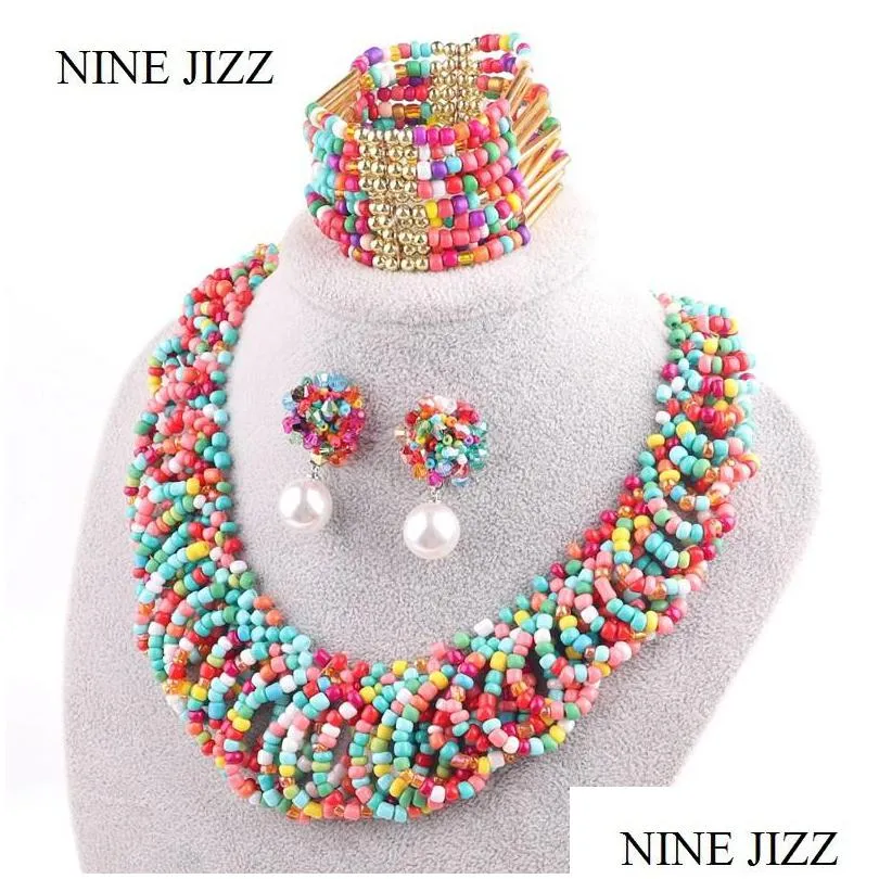 ninejizz bohemian necklaces fashion for women jewelry handwoven collier long tassel beads choker statement necklace bracelet set