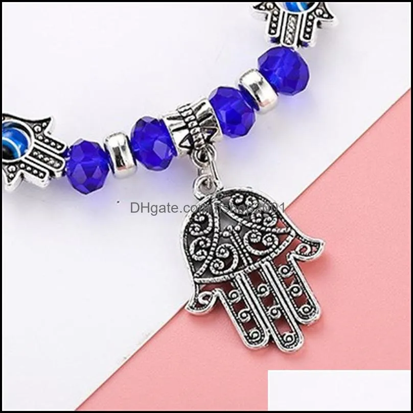 explosion models turkish blue eyes glazed beads bracelet muslim hand jewelry fatima palm evil eye c3