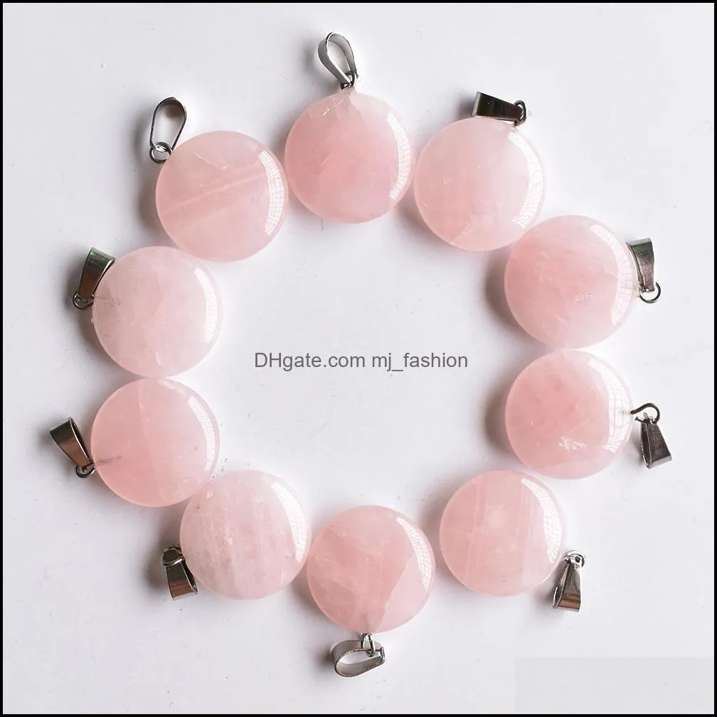 natural stone charms round shape rose quartz pendants chakras gem stone fit earrings necklace making assorted