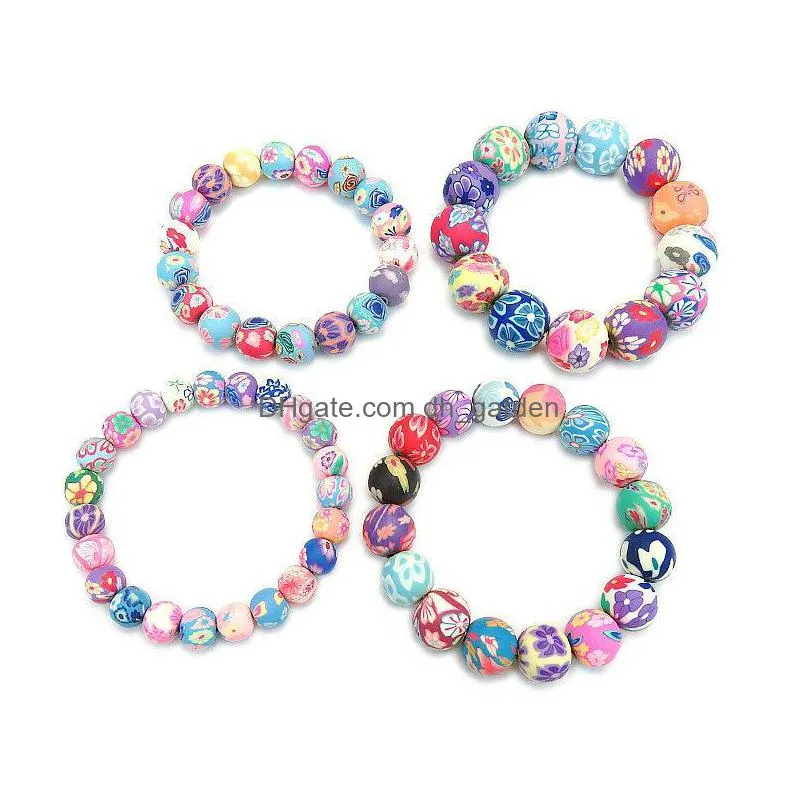  fimo printing beaded chains bracelets for women 814 mm flower soft pottery beads wrap bangle fashion handmade diy jewelry