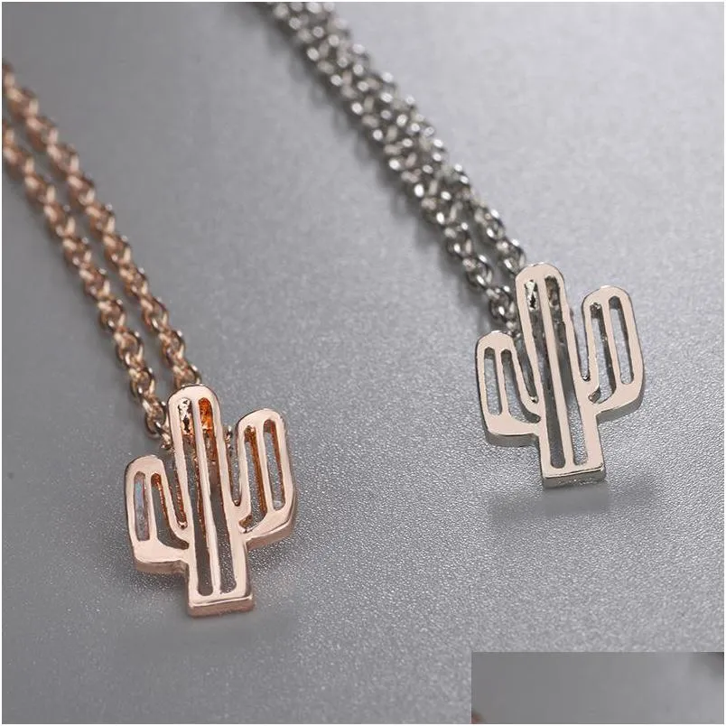 bohemian women girls desert cactus pendant necklaces fashion plant necklace jewelry gold silver chain choker necklace birthday gifts