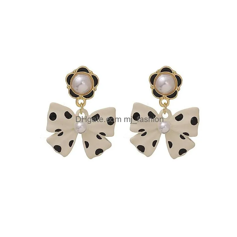 fashion jewelry s925 silver post earrings polka dots bowknot dangle stud earrings