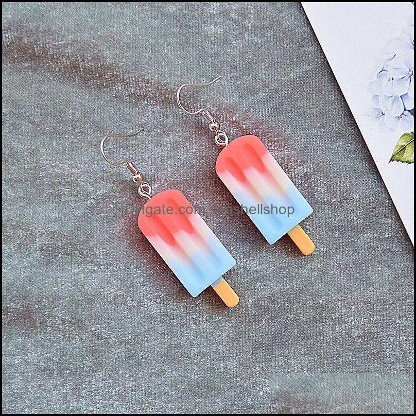 cute simulation popsicle charm for women summer cool threecolor ice cream student earrings gift
