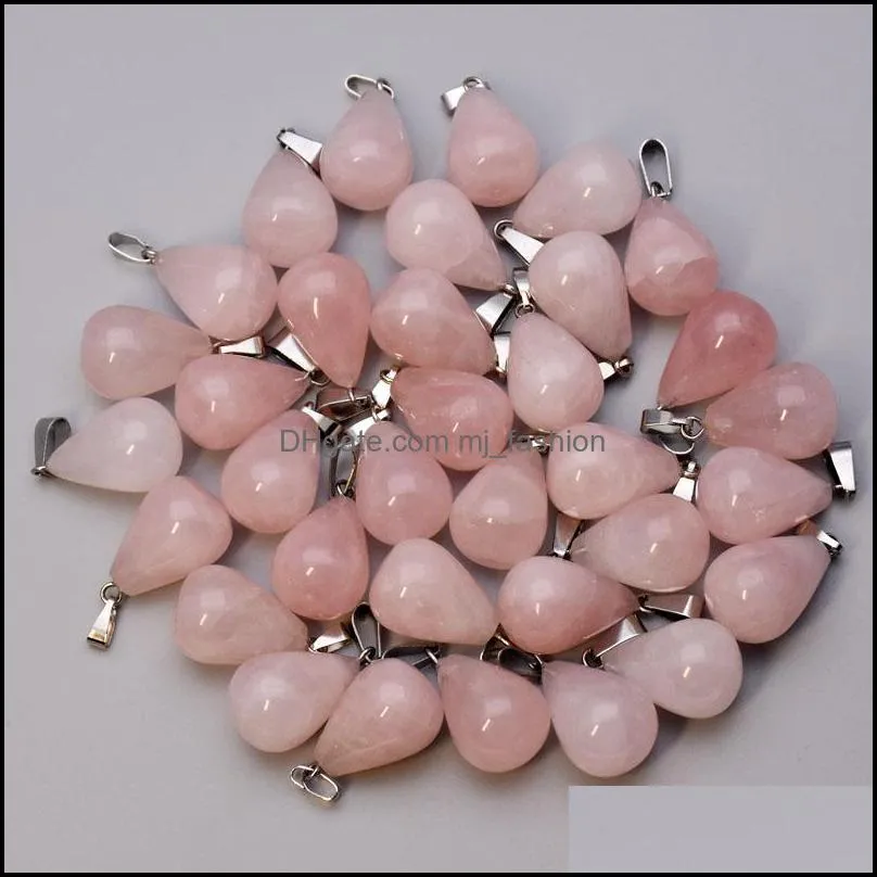 natural stone ball water drop heart pink quartz healing pendants charms diy necklace jewelry accessories making