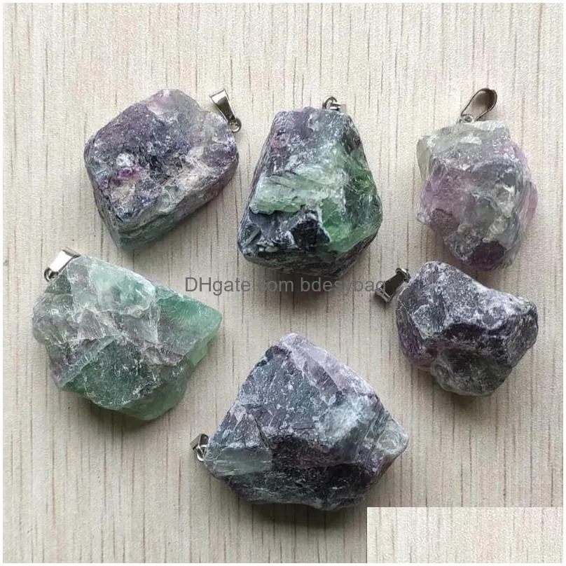 pendant necklaces fashion natural colorfull fluorite stone irregular pendants for jewelry accessories making 6pcs/lot wholesale