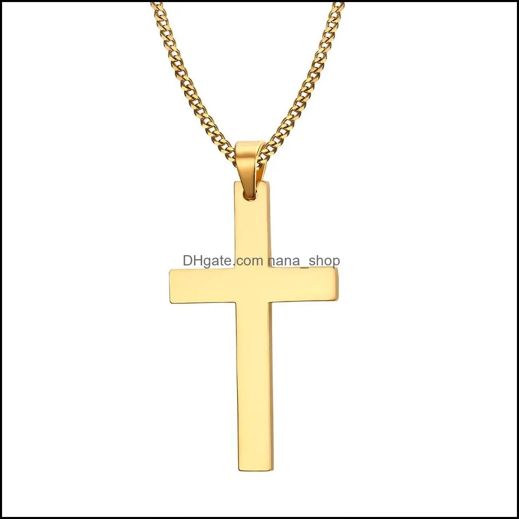 stainless steel simple cross pendant necklace for women fashion silver gold plating christian pray jesus chain necklace jewelry gift