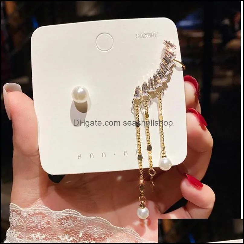 korean fashion dangle chandelier jewelry zircon simulation pearl asymmetric star tassel long earrings earrings for women wholesale