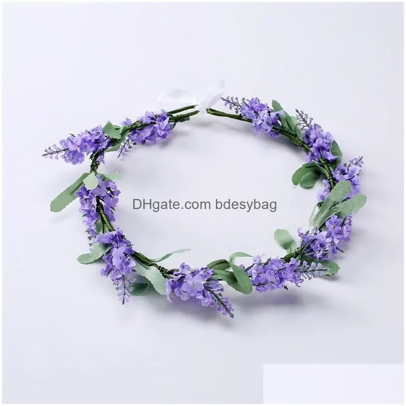 decorative flowers wreaths romantic lavender flower crown purple color hair hoop wreaths ladies artificial flowers festive supplies 5 8cx2