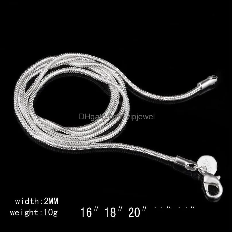 2mm 925 sterling silver smooth snake chains 16 18 20 22 24 inches choker necklace for women men s fashion jewelry in bulk