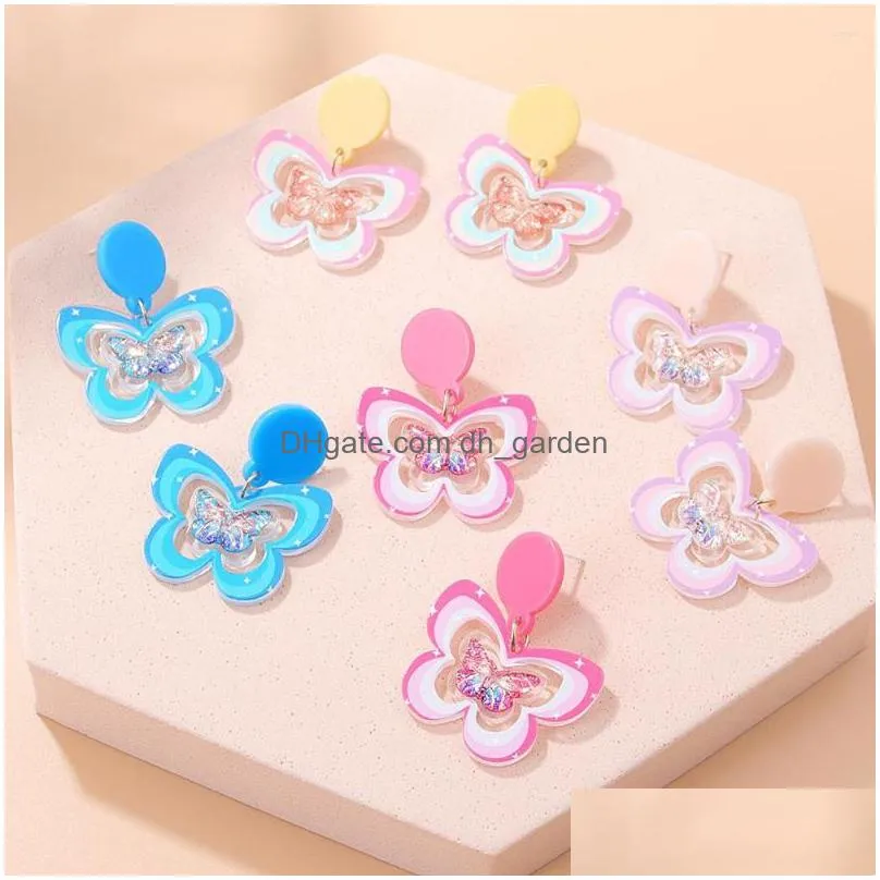 dangle earrings colorful acrylic geometric star moon butterfly drop for women cute transparent laser jewelry