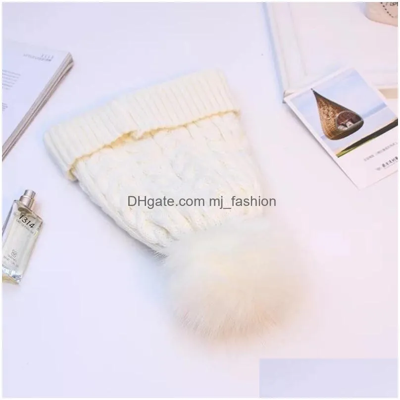 autumn winter women knitted hat solid color soft plush linning warm beanie wool ball caps knitting hats