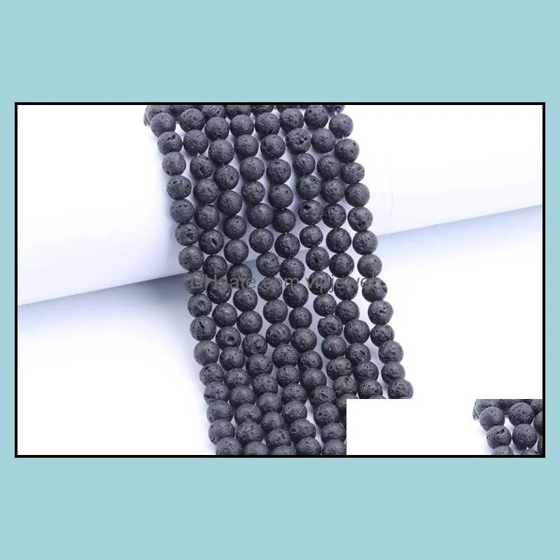 fashion diy accessories lava rock loose beads black gem natural stone beads for women bracelets jewelry making wholesale bulk lots