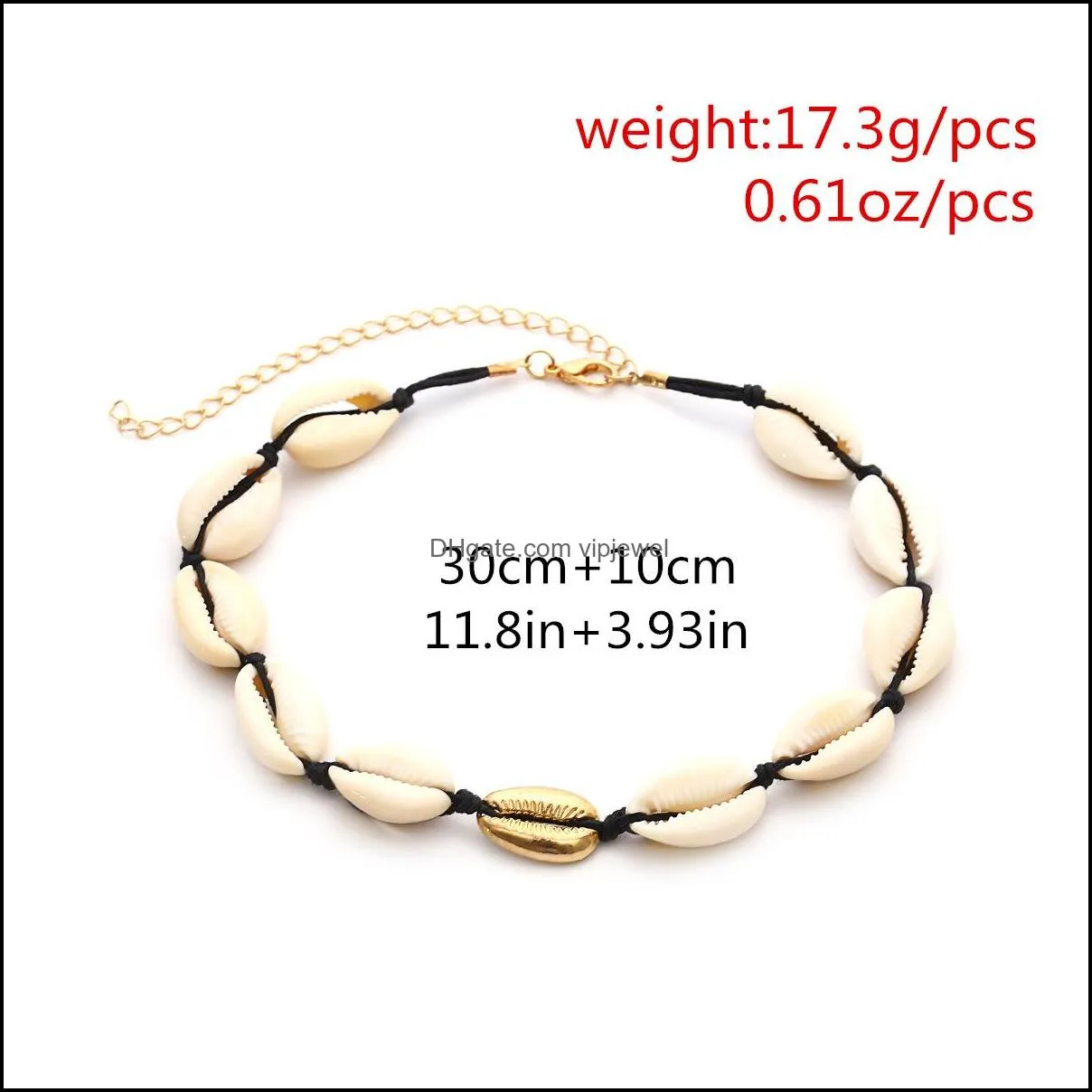 fashion shell choker necklace bracelet set for women beach handmade shell charm red black white string rope chains bohemian jewelry