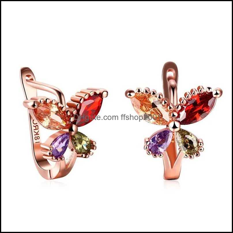 factory price wholesale 18k rose gold plated charm butterfly clip earrings with zircon fashion party gift jewelry for women 1229 b3