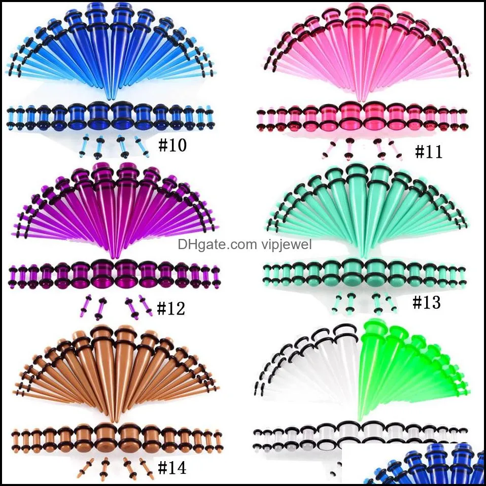 36pcs/lot acrylic ear gauge taper and plug stretching kits mixed color ear flesh tunnels expansion body piercing jewelry gift