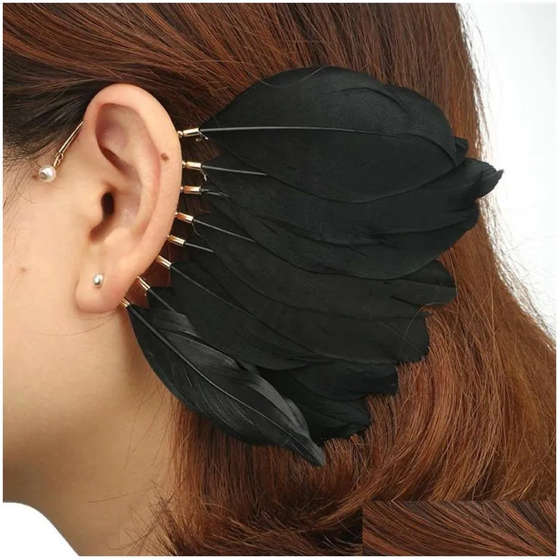 clipon screw back classic white black feather ear hanging earrings for girls women without piercing crawlers cuff fashion