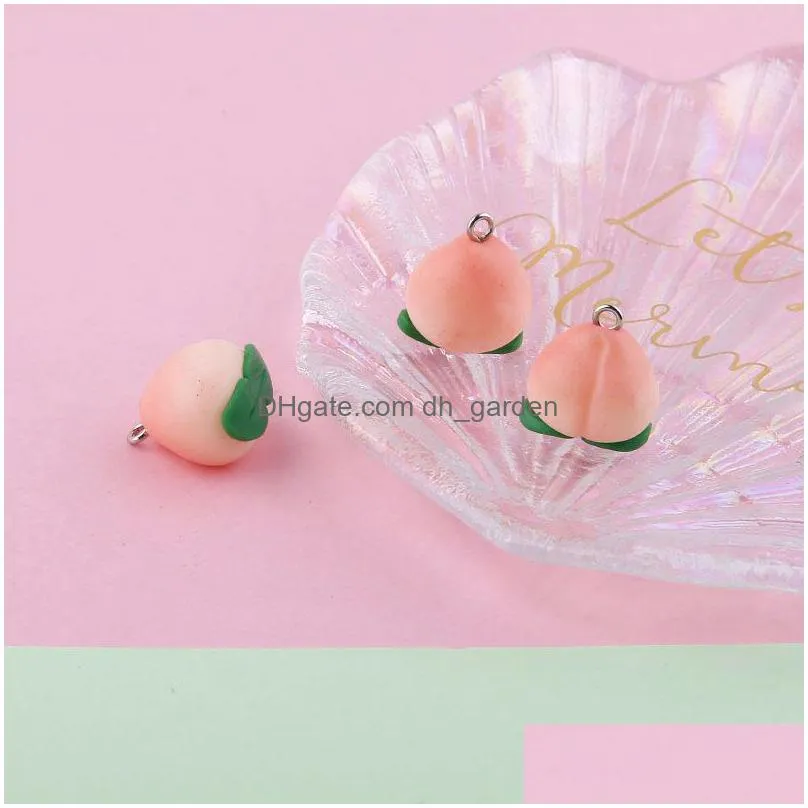10pcs diy jewelry accessory soft ceramic pink charms cute fruit peach resin pendants girls bracelet earring floating fx790