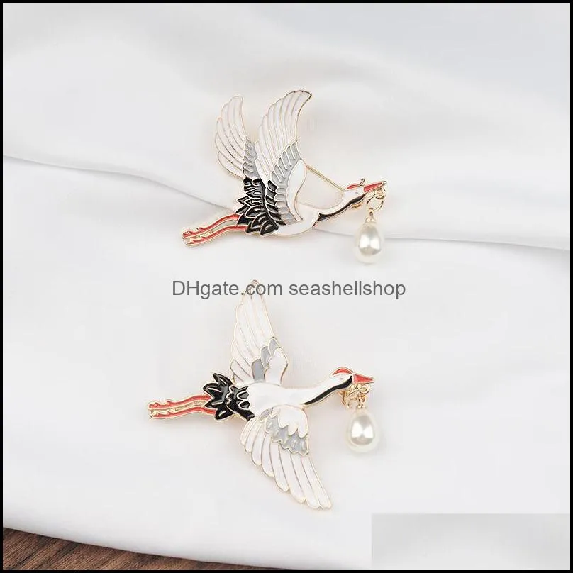 chinese style white crane bird brooches enamel pin shirt bag lapel pins badge vintage jewelry gift