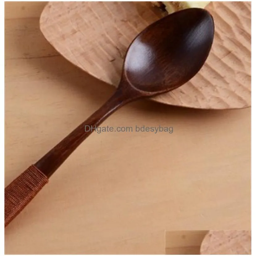 spoons natural solid wood spoon binding thread coffee honey spoons environment protection tableware children soup ladle factory direct 3yg
