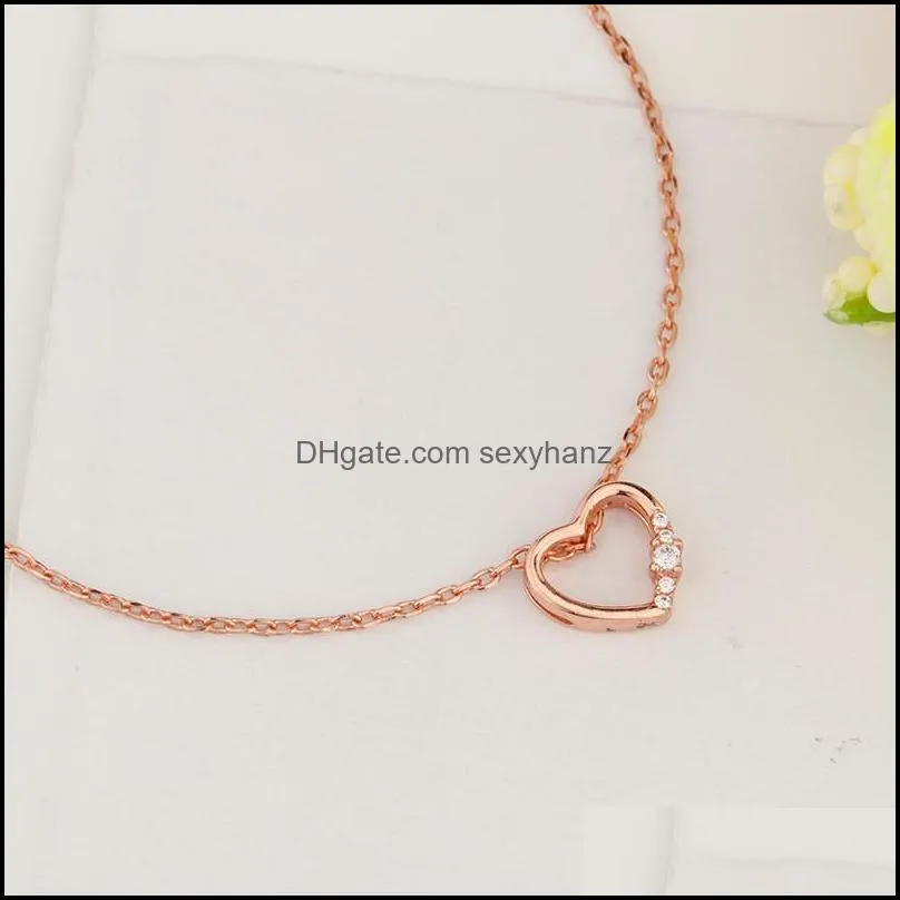 fashion rhinestone heart necklace rose gold layered love necklaces for women girls heart pendant jewelry as valentines day giftz