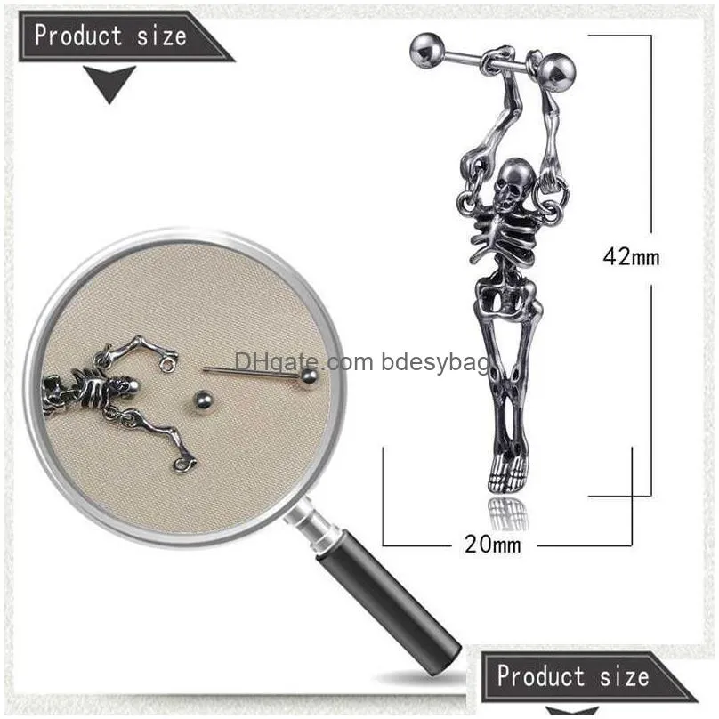 party favor retro skeleton earrings fashion titanium steel designer stud earrings stainless steel skull head trendy unisex stud earrings