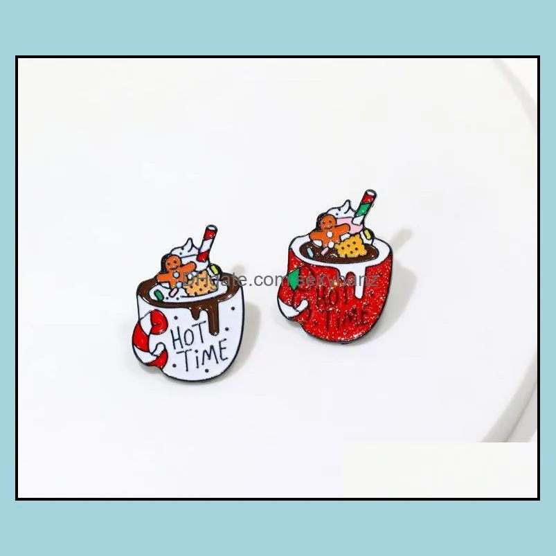 cartoon christmas gift tree car cup sock coffee enamel brooch alloy badge denim clothes backpack pin cute sweet woman jewelry