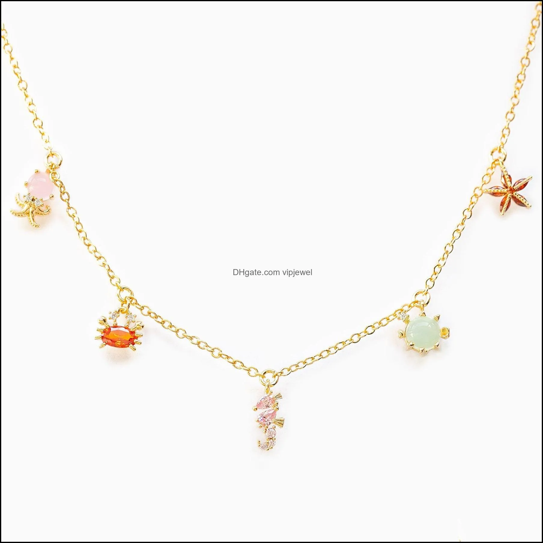 colorful zircon mini ocean animals pendant necklaces small beach charm clavicle summer star necklace jewelry a2z